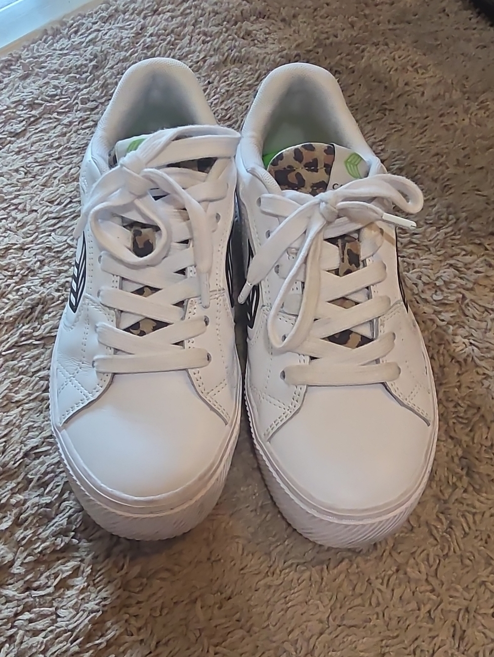 Cariuma Salvas White Sneakers with Leopard Accent